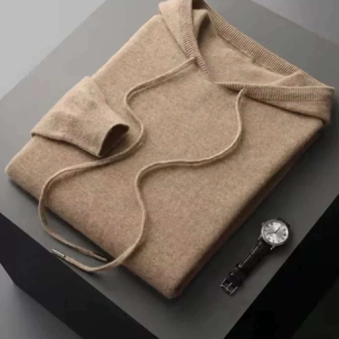 Beige hoodie i merinoull - 2