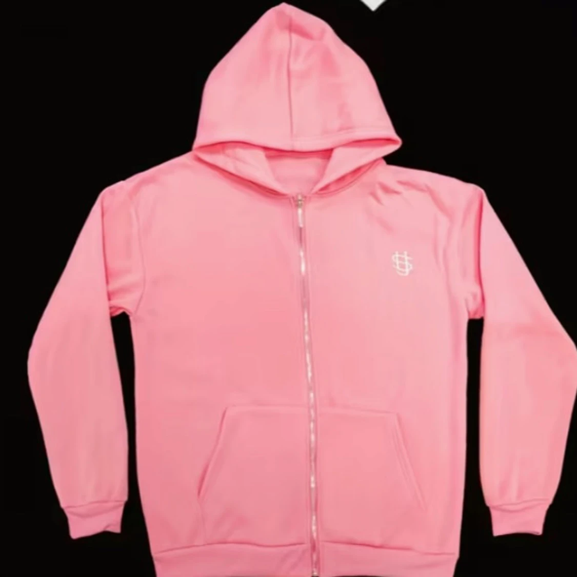 Rosa hoodie med dragkedja och huva - 4