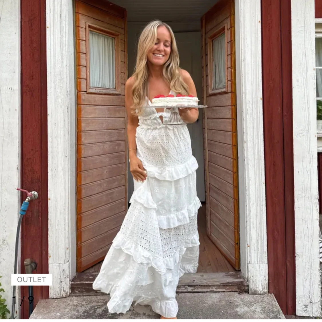 Vit långklänning, maxiklänning med volanger - 3