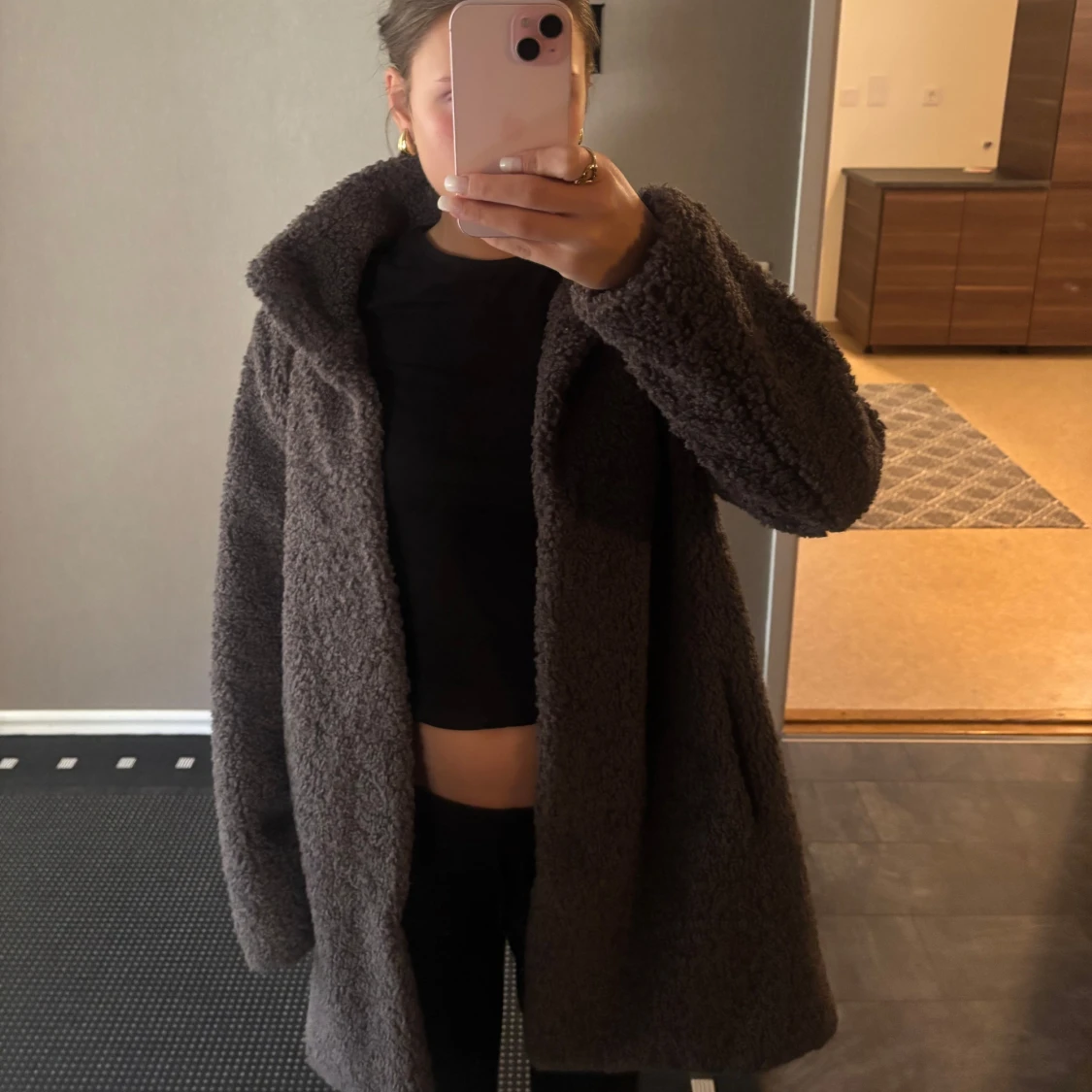 Brun teddyjacka från Saki, stl 38