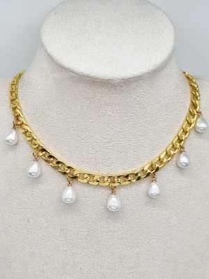 Stilfullt halsband med pärlor  - Rostfritt stål. Liknande Maria Nilsdotters smycke. Kedjetjocklek-7mm. ✏️Beteckningen för rostfritt stål – 201 – en lägre klass, kan reagera snabbare med vatten, parfymer och oxidera.