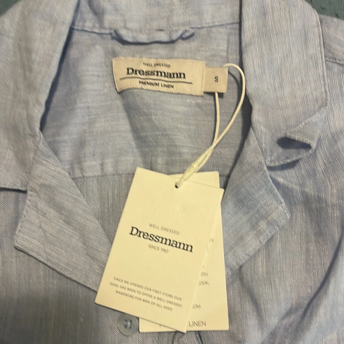 Ljusblå linneskjorta Dressmann S - 1