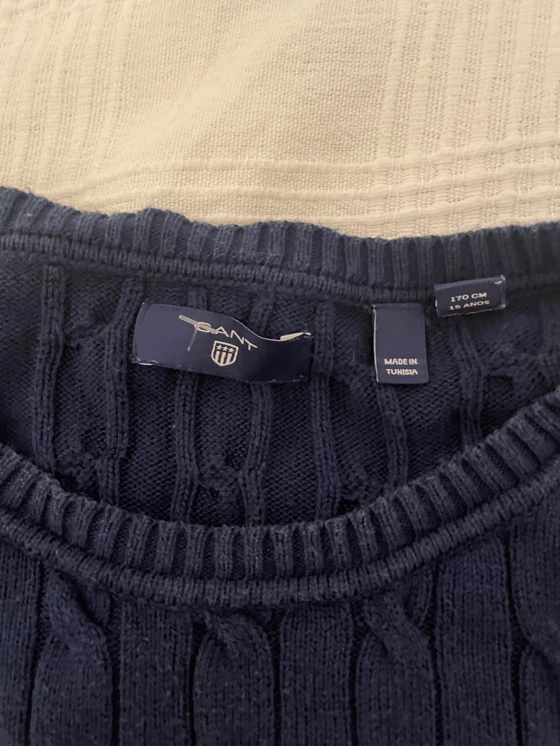 Marinblå kabelstickad tröja GANT - 3