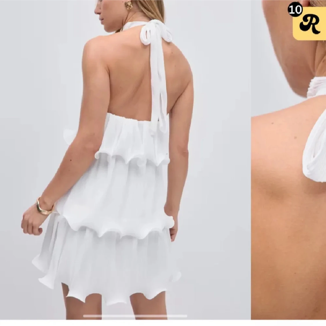 Vit volangklänning med halterneck - 1