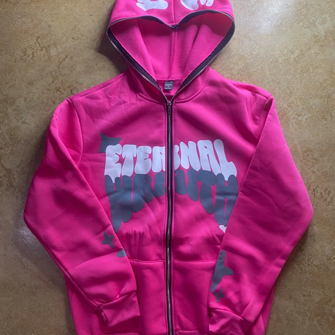 Rosa hoodie med tryck och dragkedja - 1