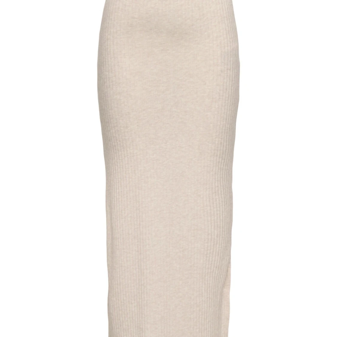 Beige ribbad långkjol med slits - 2
