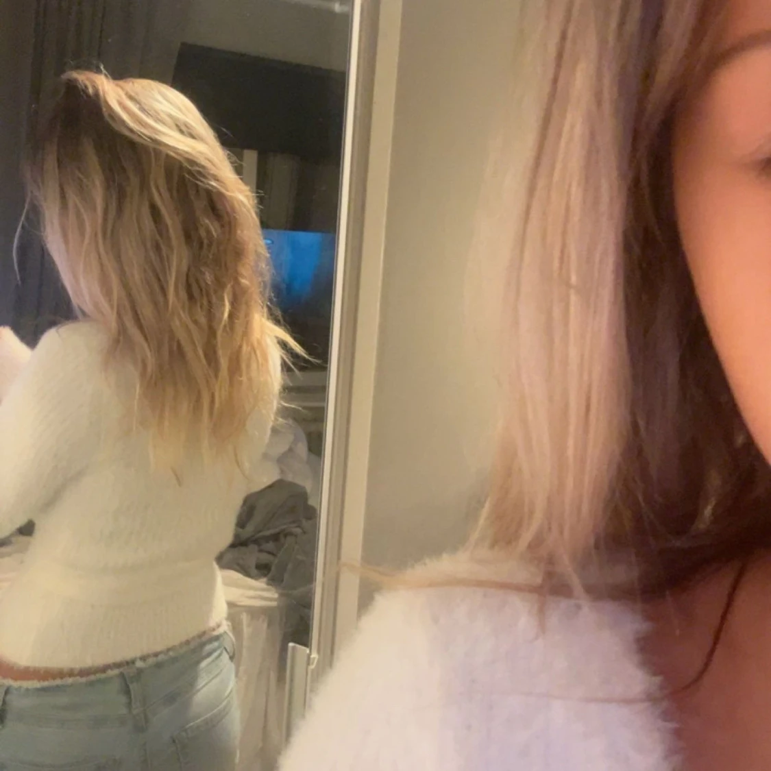 Vit omlottstickad tröja med knyt - 3