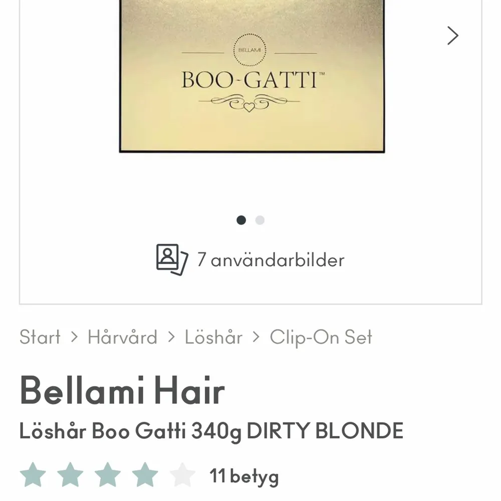 Säljer nu mitt löshår från bellami i serien bugatti då jag inte får användning för det. Bugatti är ett extra tjock löshår på hela 340gram ( jämför med en standard hår förlängning som är 125gram). Löshåret är på 56cm och är i färgen dirty blond. Det är använt en gång i ca 5 timmar. Original box och hängare till håret ingår i priset!Nypriset är på 4000:- . Övrigt.
