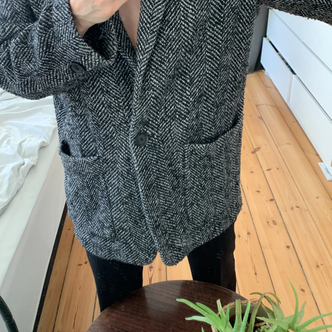 Oversize blazer-jakke i grå/sort mønster - 91