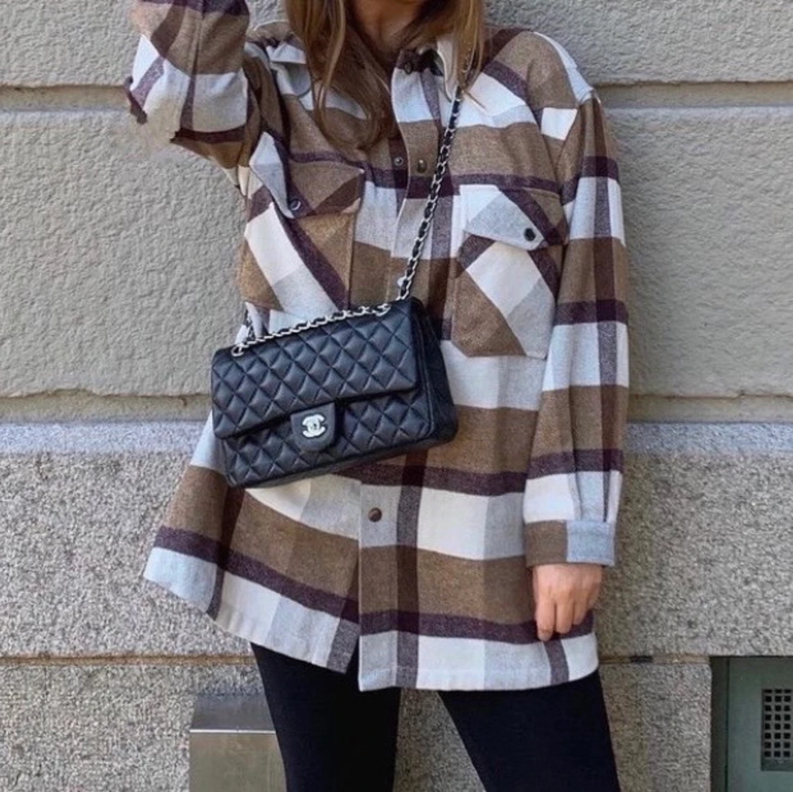 Rutig oversize-skjortjacka