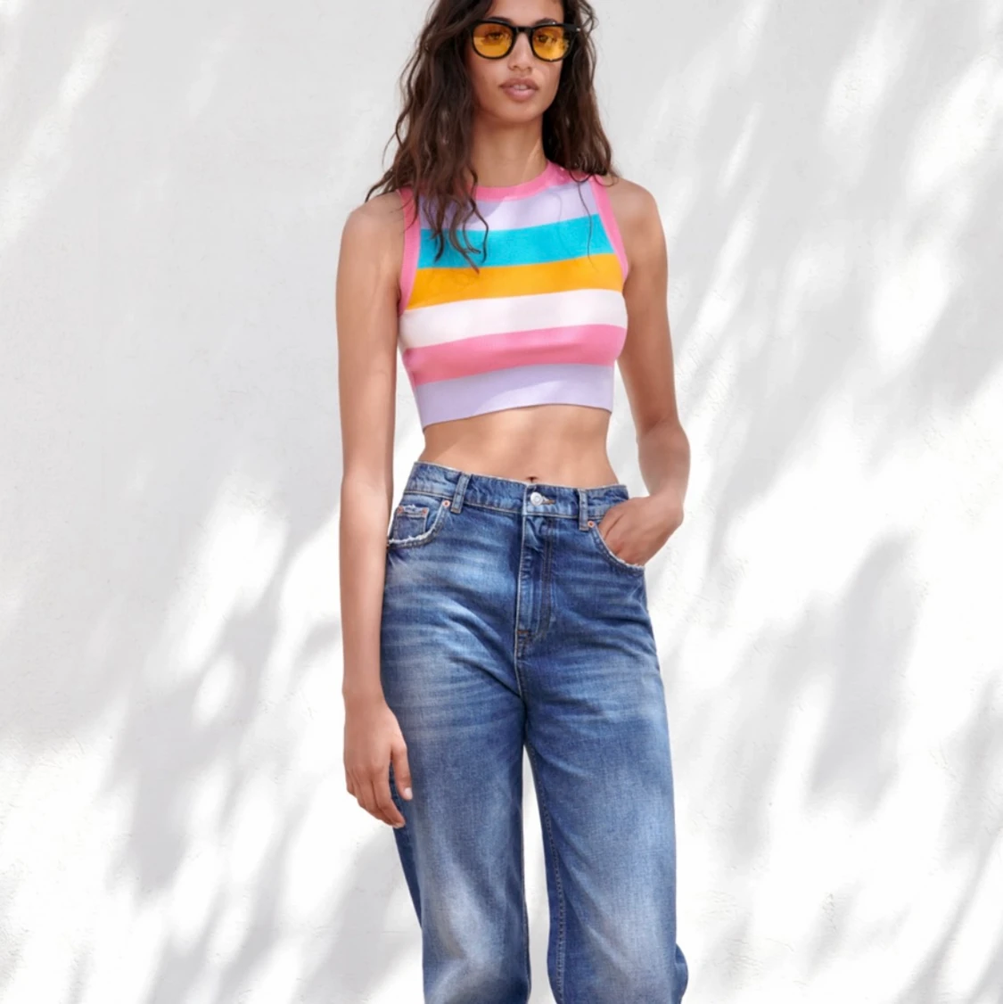 Kort stickad topp💜🧡💛 - 90