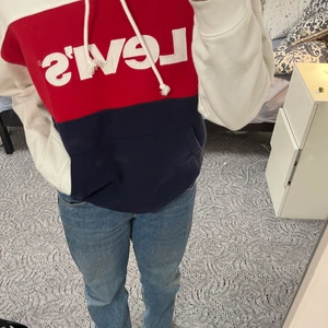 Levis flerfärgad vintage hoodie - Levis hoodie, använt några fåral gånger men inte min stil längre. Bra skick och inga fel eller hål!!! det är M men den sittwr lite oversized🤍