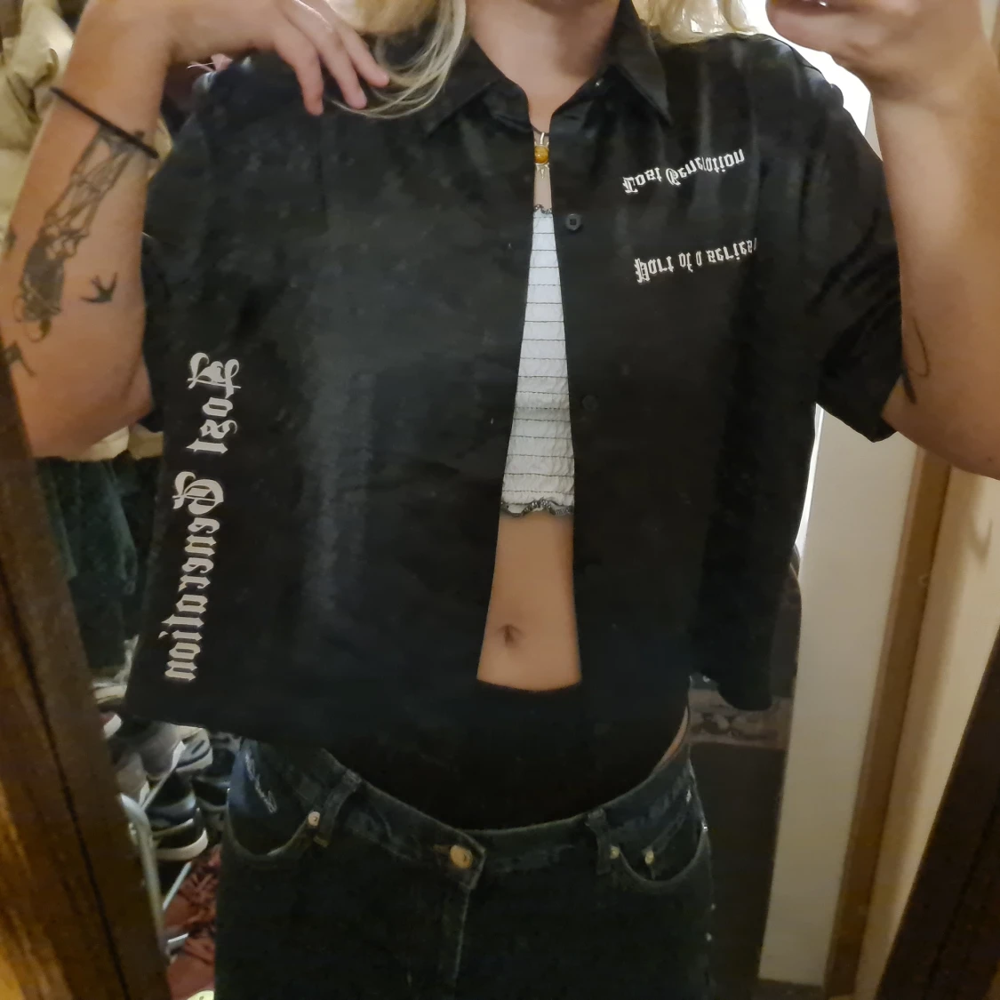 Svart "silkes" skjorta  - 90