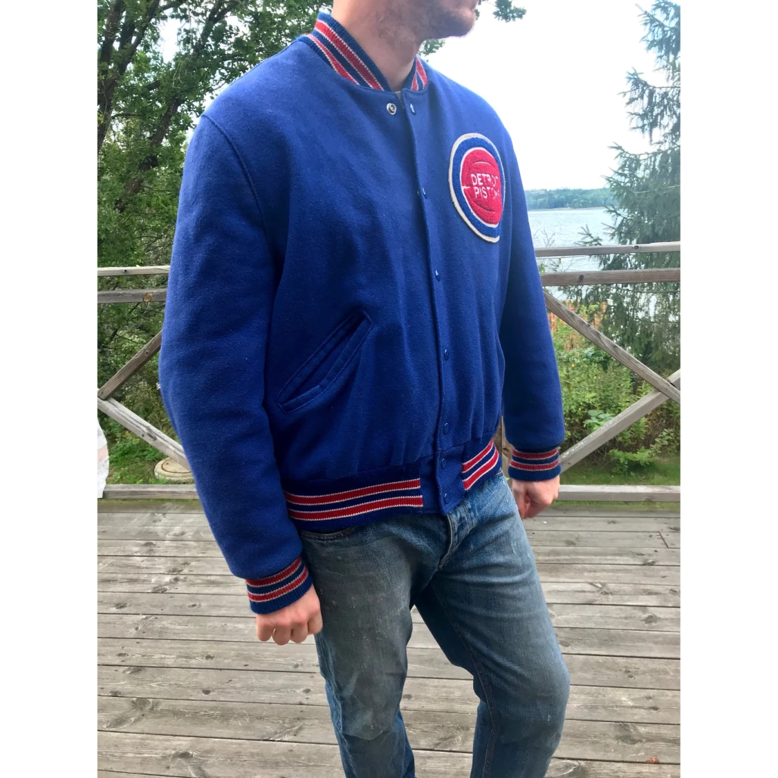 Collegejacka college jacka Pistons vintage fodrad ull strl M - 91