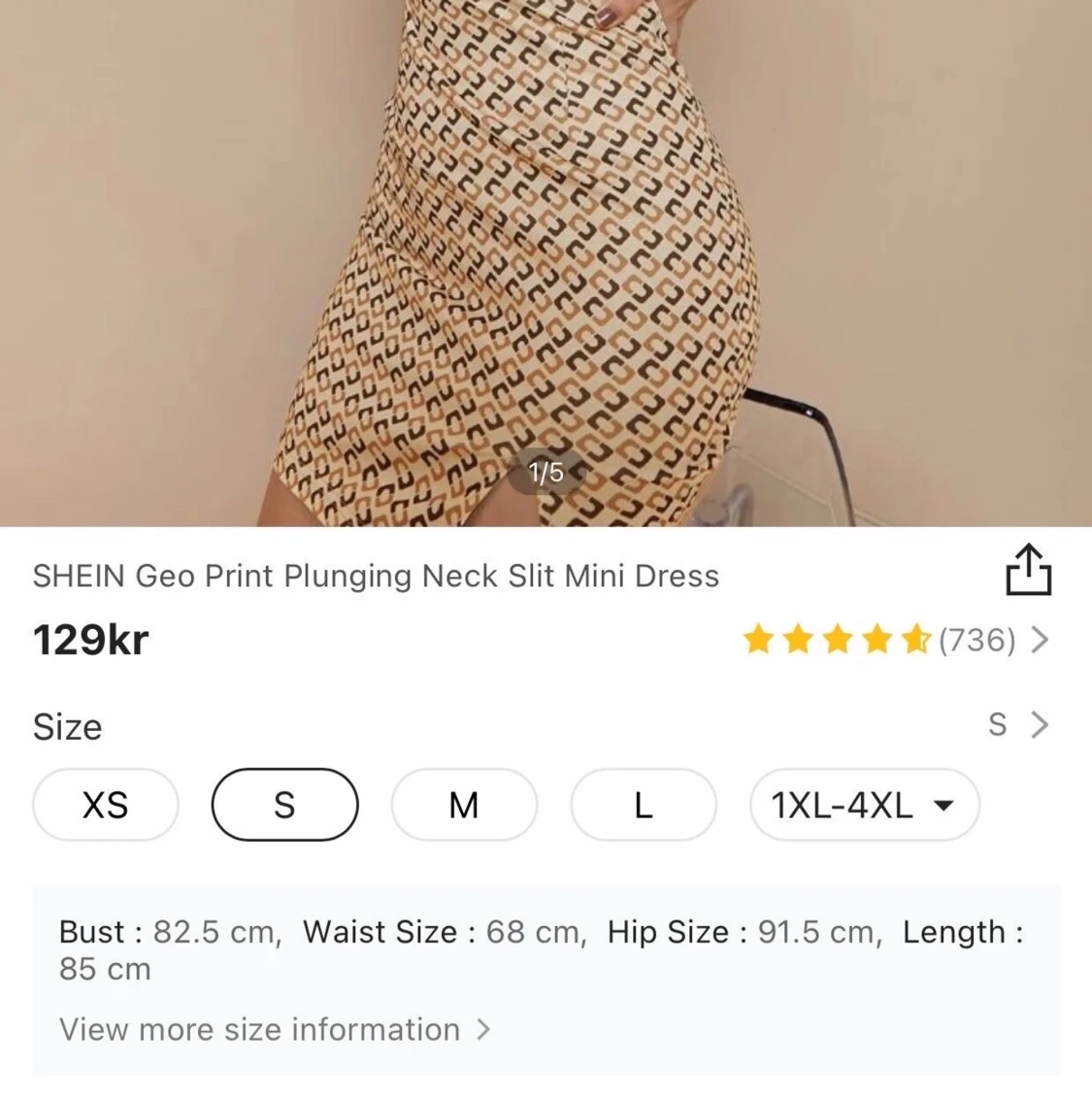 SHEIN Geo Print Plunging Neck Slit Mini Dress - 91