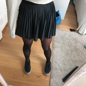 Söt glittrig kjol - Väldigt söt Zara plisserad kjol. Jag har tyvärr slutat använda den men den är väldigt söt. Den är svart/mörkgrå och har lite skimmer i. Den är ganska så kort men lågmidjad så de funkar bra. Möts upp elr fraktar. Köp på barnavdelningen men är XS