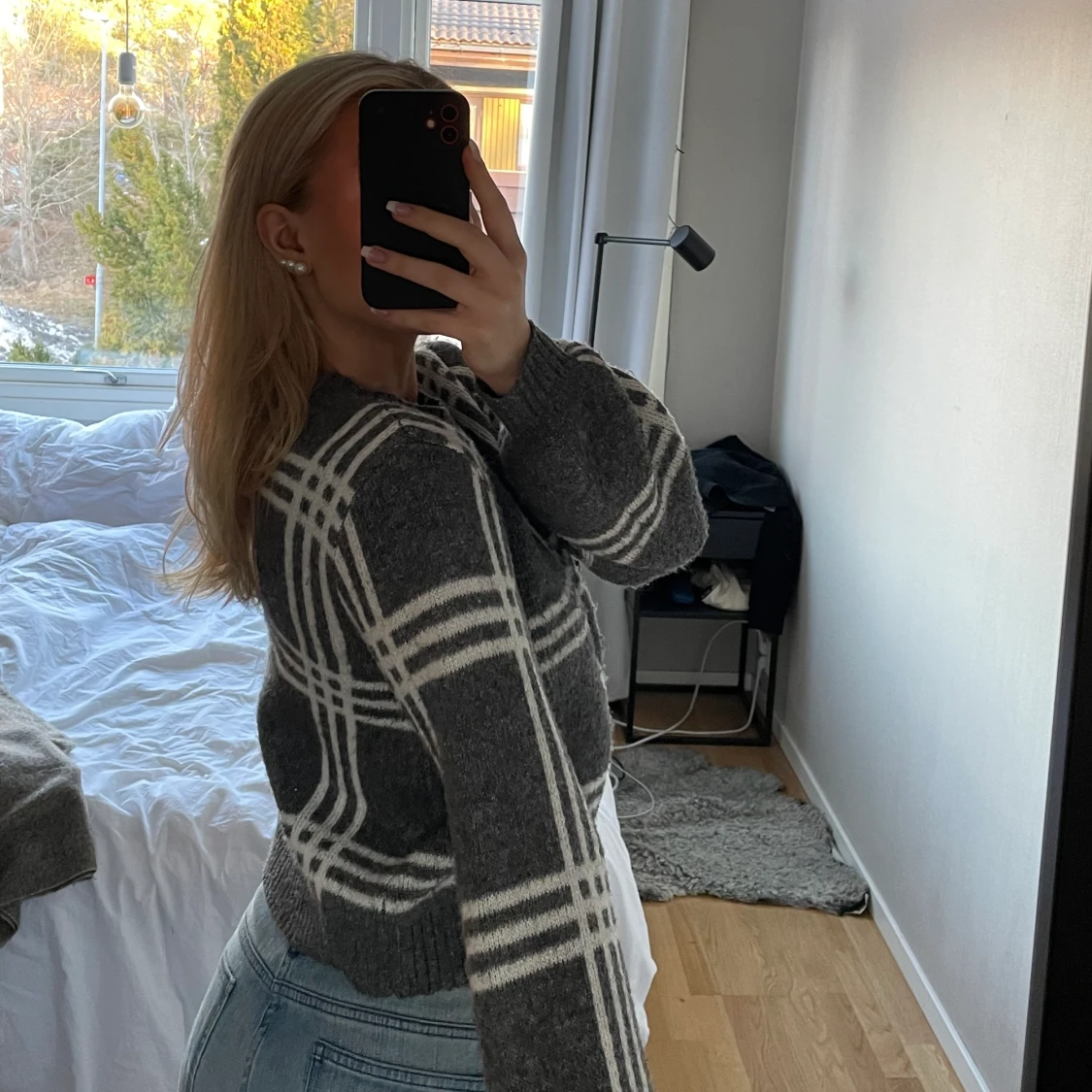 Rutig stickad tröja - 90