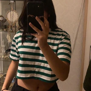 Randig croptop  - Simpel croptop i färger grön o vit från zara, använd 1/2 gånger fortfarande i jätte bra skick💞