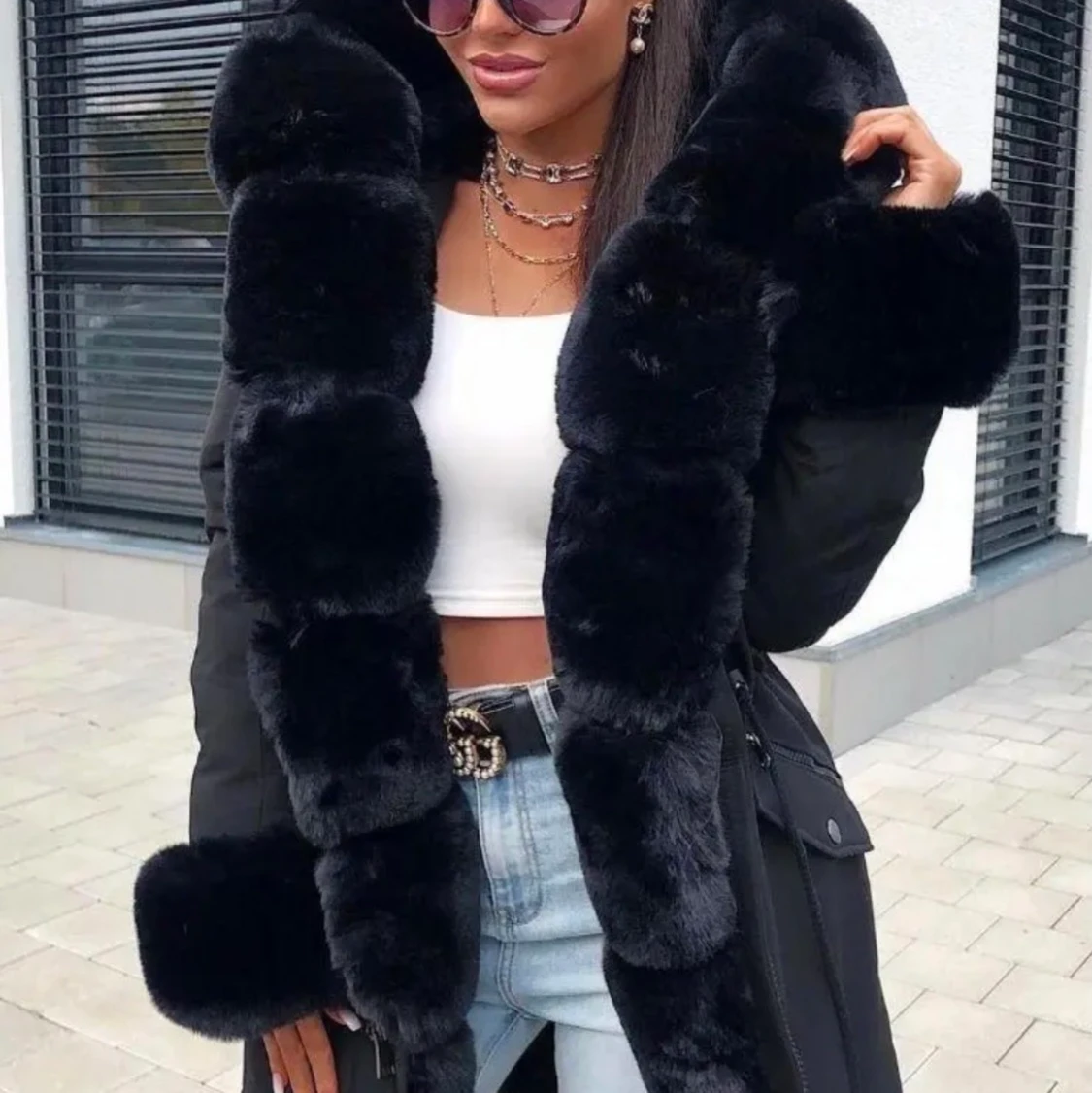 Vinter svart jacka  med svart äkta päls - 91
