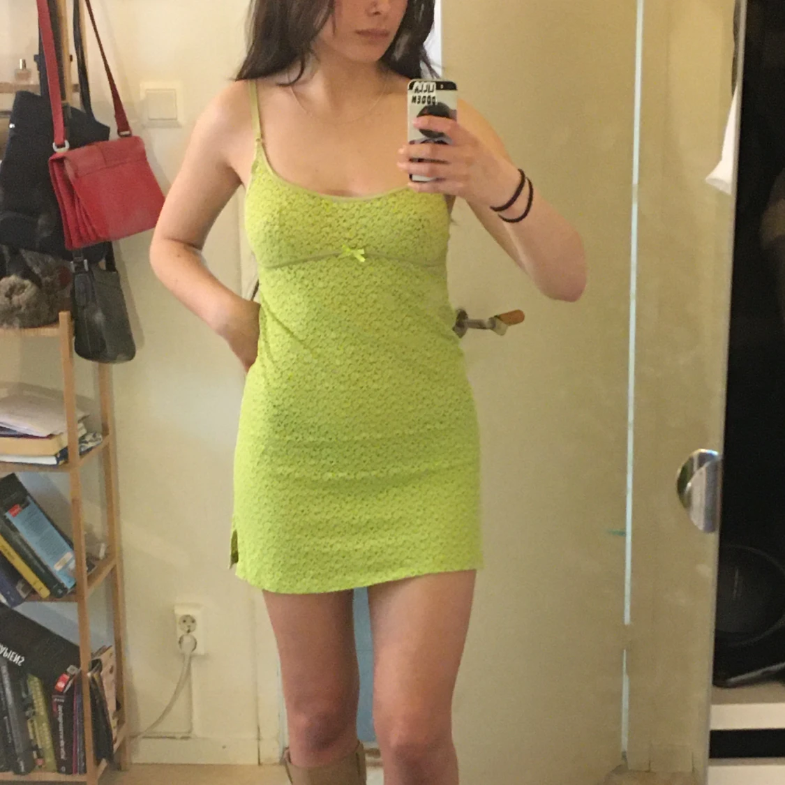 Limegrön kort klänning - 90