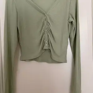 Ljusgrön långärmad tröja ifrån Monki i storlek S. Tröjan kommer med en extra knapp och är i väldigt bra skick då den aldrig använts. Utgångspris 90kr. Köparen står för frakt. 