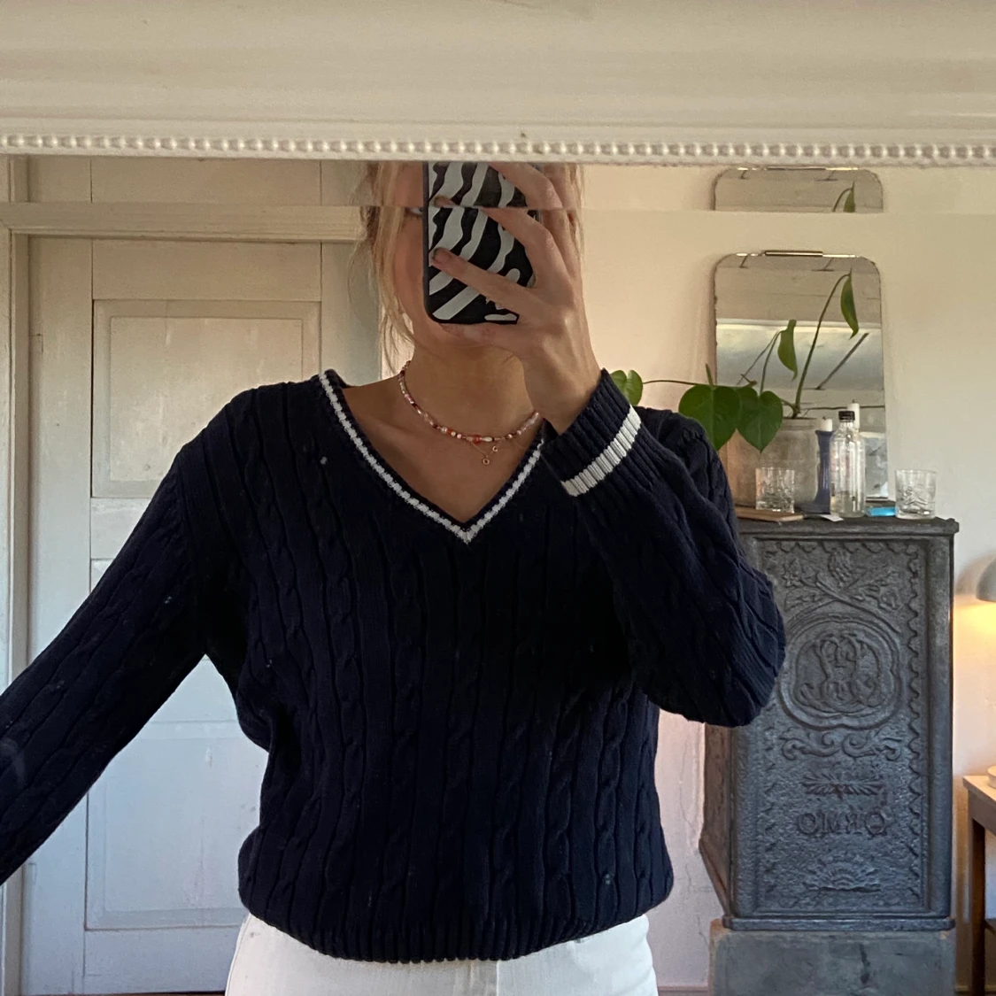 stickad v-ringad tröja  - 90