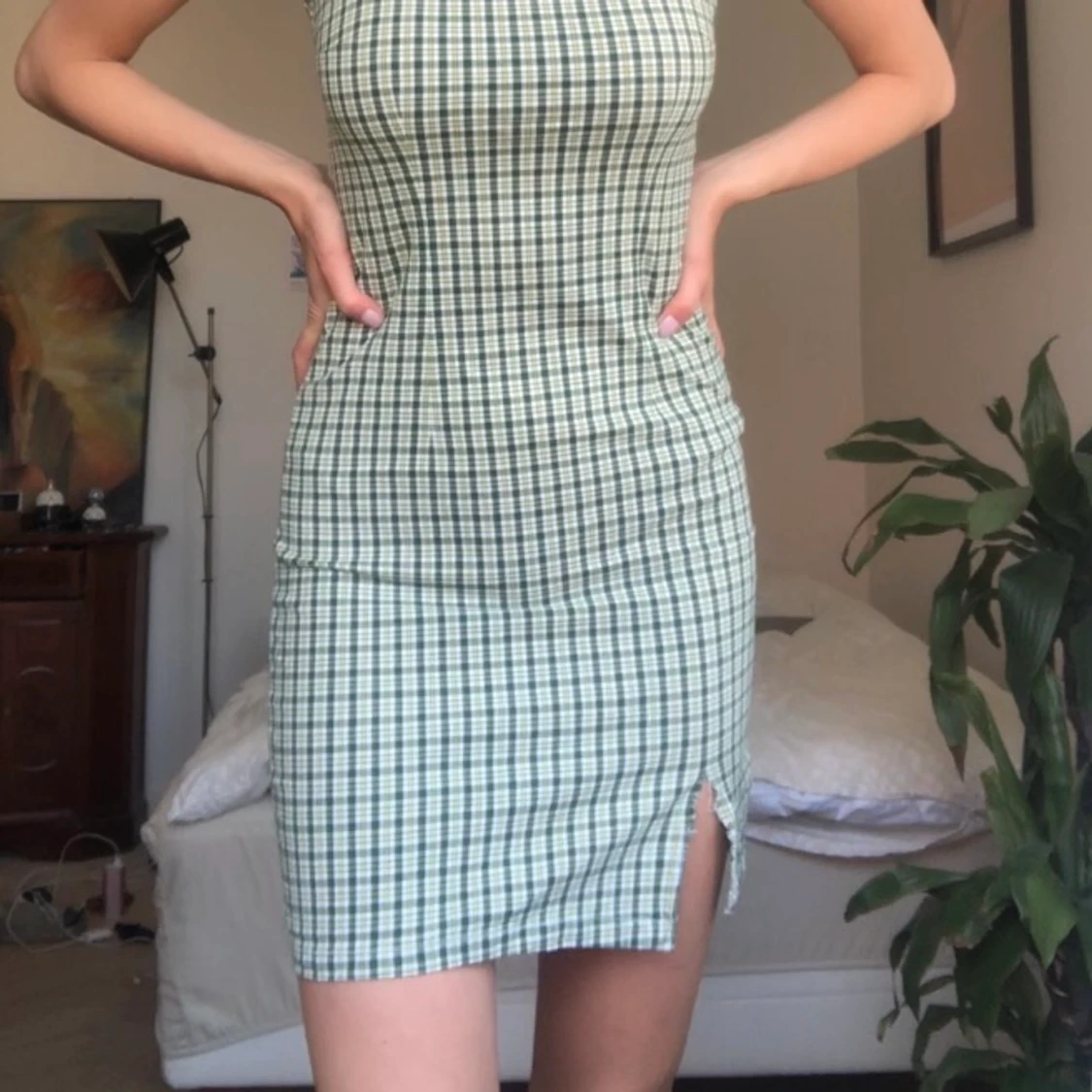 grön rutig klänning - 91