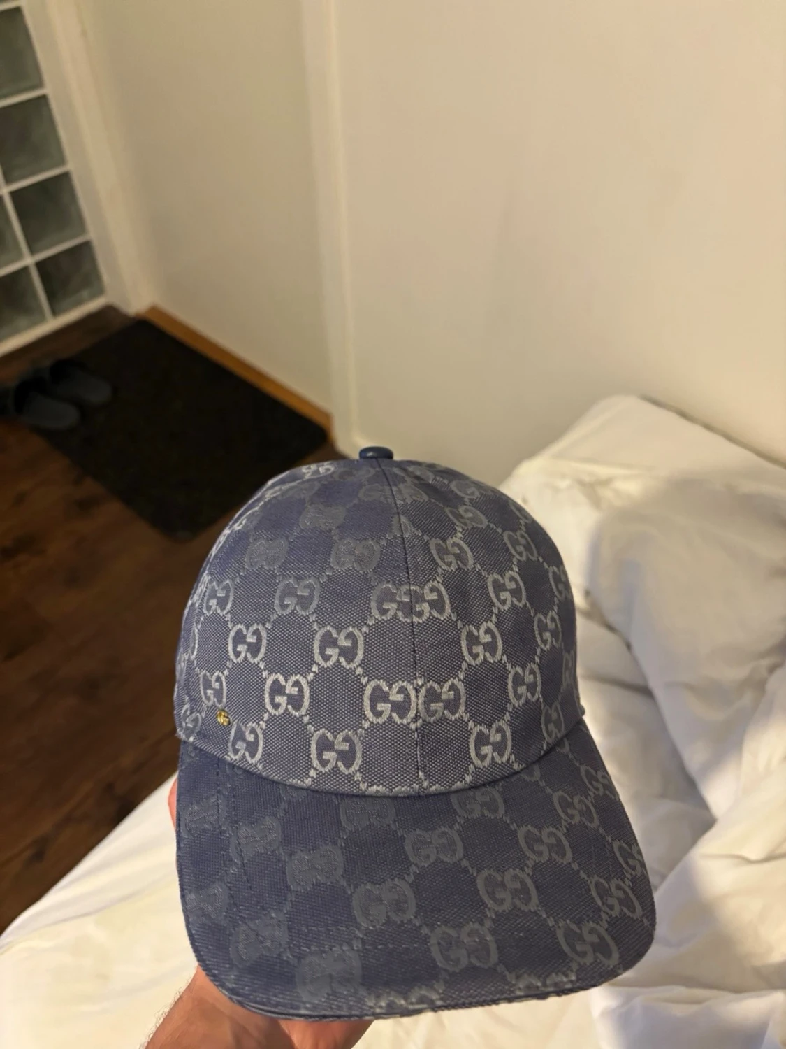 Blå GG-mönstrad keps från Gucci