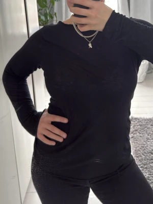 Svart långärmad från intimissimi - En enkel och stilren svart långärmad topp i mjuk bomull. Modellen har rund halsringning och en normal passform som funkar till allt. Perfekt basplagg att ha i garderoben och lätt att matcha med olika stilar. För stor för mig, superfin tröja.