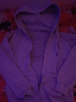 Grå zip hoodie från Ralph Lauren - Snygg grå hoodie från Ralph Lauren med dragkedja framtill och klassisk huva med dragsko. Ikoniska lilla loggan broderad på bröstet. Tillverkad i mjukt sweatshirtmaterial och har två fickor framtill. Perfekt för en chill och avslappnad stil.