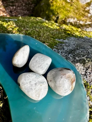 Regnbågsmånsten- 4 st - feminina cykler  - Mjukt polerade regnbågsmånstenar med subtilt blått skimmer – starkt kopplade till intuition, känslomässig balans och den feminina energin. En underbar sten för nymåne-arbete, inre trygghet och kontakt med cykler & flöde.  🌙 Stärker intuition & magkänsla 🌙 Balanserar känslor och hormoner 🌙 Beskyddande, lugnande och feminin energi  De är ca 1.5 cm långa   #regnbågsmånsten #moonstone #månenergi #intuitionssten #femininenergi #kristaller #kristallbutik #andligutveckling #självkärlek #nymåne #healing