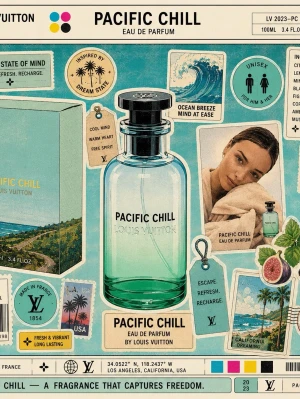 Pacific Chill Eau de Parfum - Upptäck Pacific Chill Eau de Parfum från Louis Vuitton. Flaskan har en stilren design i glas med en grönblå ton och svart lock. Doften är inspirerad av havsbris och kalifornisk frihetskänsla, och passar både honom och henne. Kommer i en elegant förpackning med strandmotiv.