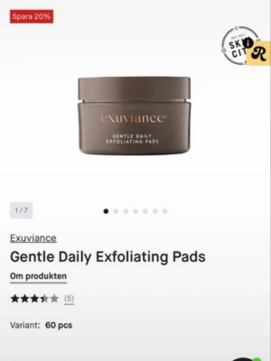 Exuviance exfolierande pads - Exuviance Gentle Daily Exfoliating Pads är exfolierande pads i en brun rund plastburk med guldtext. Innehåller 60 stycken pads som är enkla att använda för att rengöra och fräscha upp huden. Perfekt för dig som vill ha en smidig och effektiv hudvårdsrutin. Helt oöppnad 