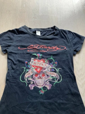 Svart Ed Hardy t-shirt med tryck - Säljer en svart t-shirt från Ed Hardy med färgglatt tryck