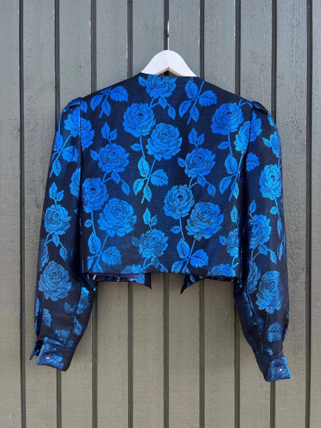 Blå blommig croppad vintage jacka - 1