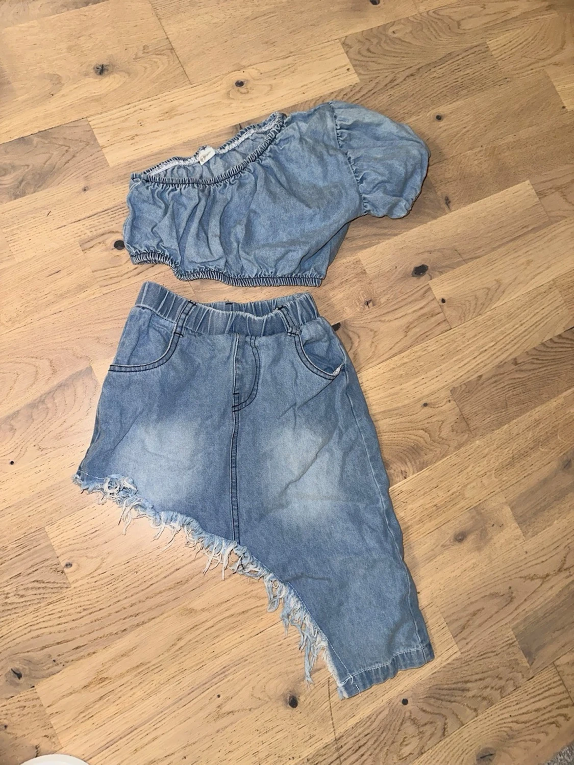 Jeansset med topp och kjol, blå denim