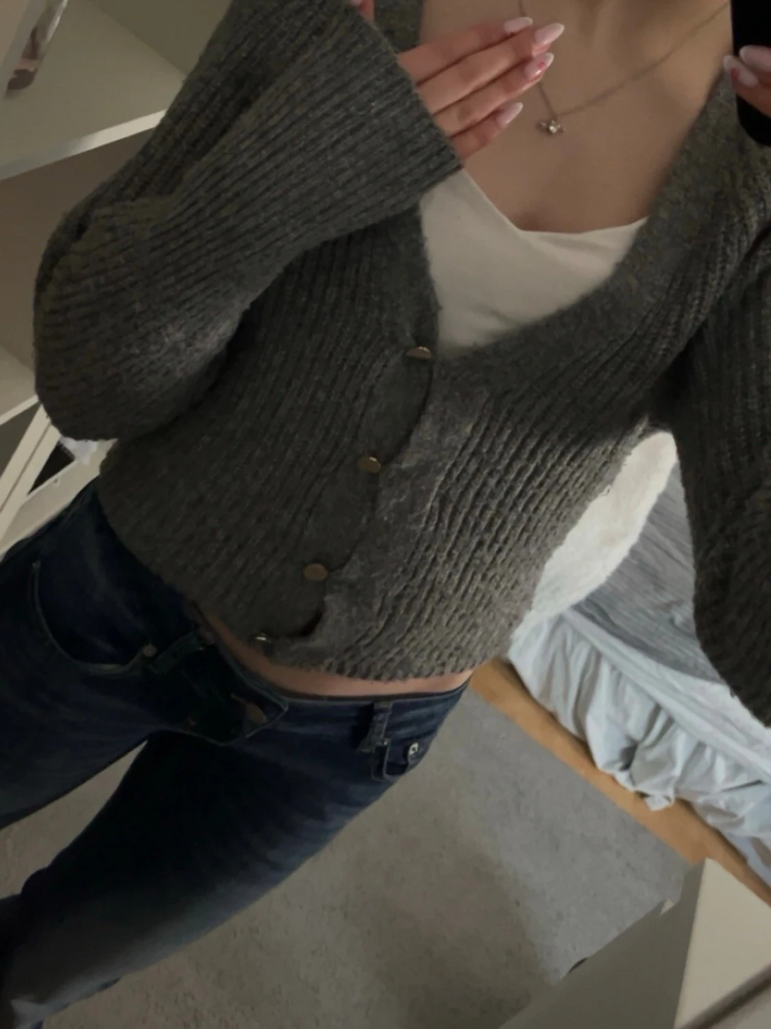 Grå stickad kofta från Only - 1