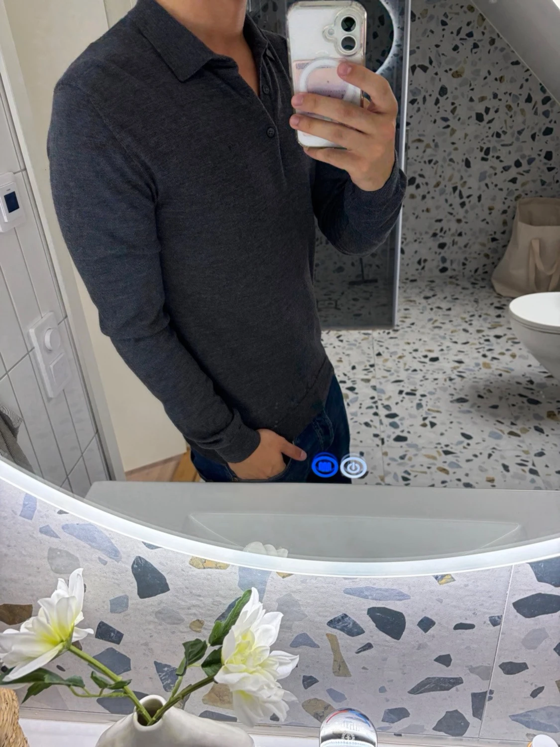 Mörkgrå långärmad pike från J Lindeberg  - 1