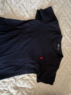 Svart t-shirt med röd brodyr - Snygg svart t-shirt i bomull med klassisk passform och korta ärmar. På bröstet finns en broderad röd logga som ger en stilren touch. Perfekt till jeans eller shorts för en enkel men clean look.
