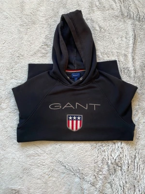 Svart hoodie från GANT med logga. - Snygg svart hoodie från GANT, inga defekt eller slitage, dock använt tidigare. Äkta märke. Kontakta vid frågor eller pris!