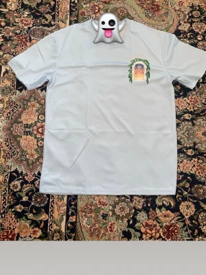Ljusblå Casablanca t-shirt med tryck - Snygg ljusblå t-shirt från Casablanca med stort färgglatt tryck på ryggen och mindre tryck på bröstet. T-shirten har korta ärmar och en normal passform. Perfekt för dig som gillar unika och trendiga plagg.Samma dag du köper Samma dag jag fraktar