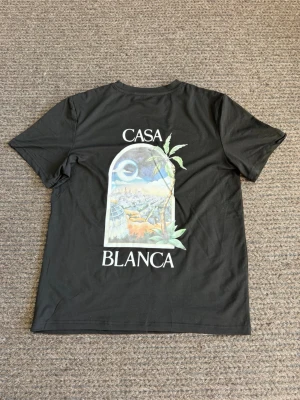 Svart Casa Blanca t-shirt  - Snygg svart t-shirt från Casa Blanca med färgglatt tryck av ett fönster med palmer och stadsmotiv på ryggen samt mindre tryck fram. Klassisk passform och rund hals. Perfekt för dig som vill ha en unik och trendig tee.