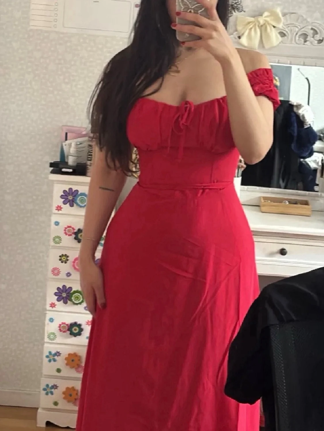 Röd långklänning med snörning - 1