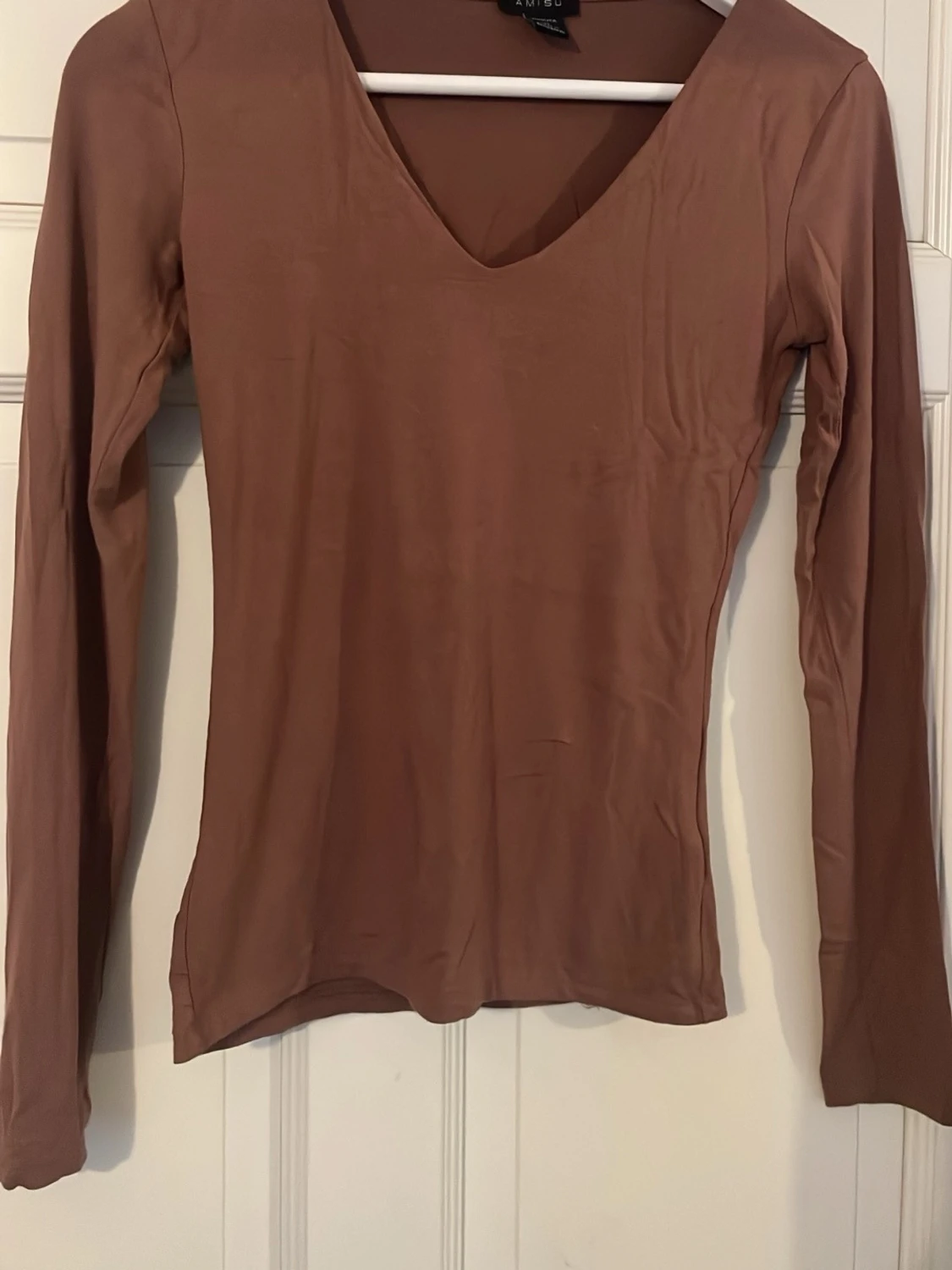 Brun långärmad v-ringad topp - 1