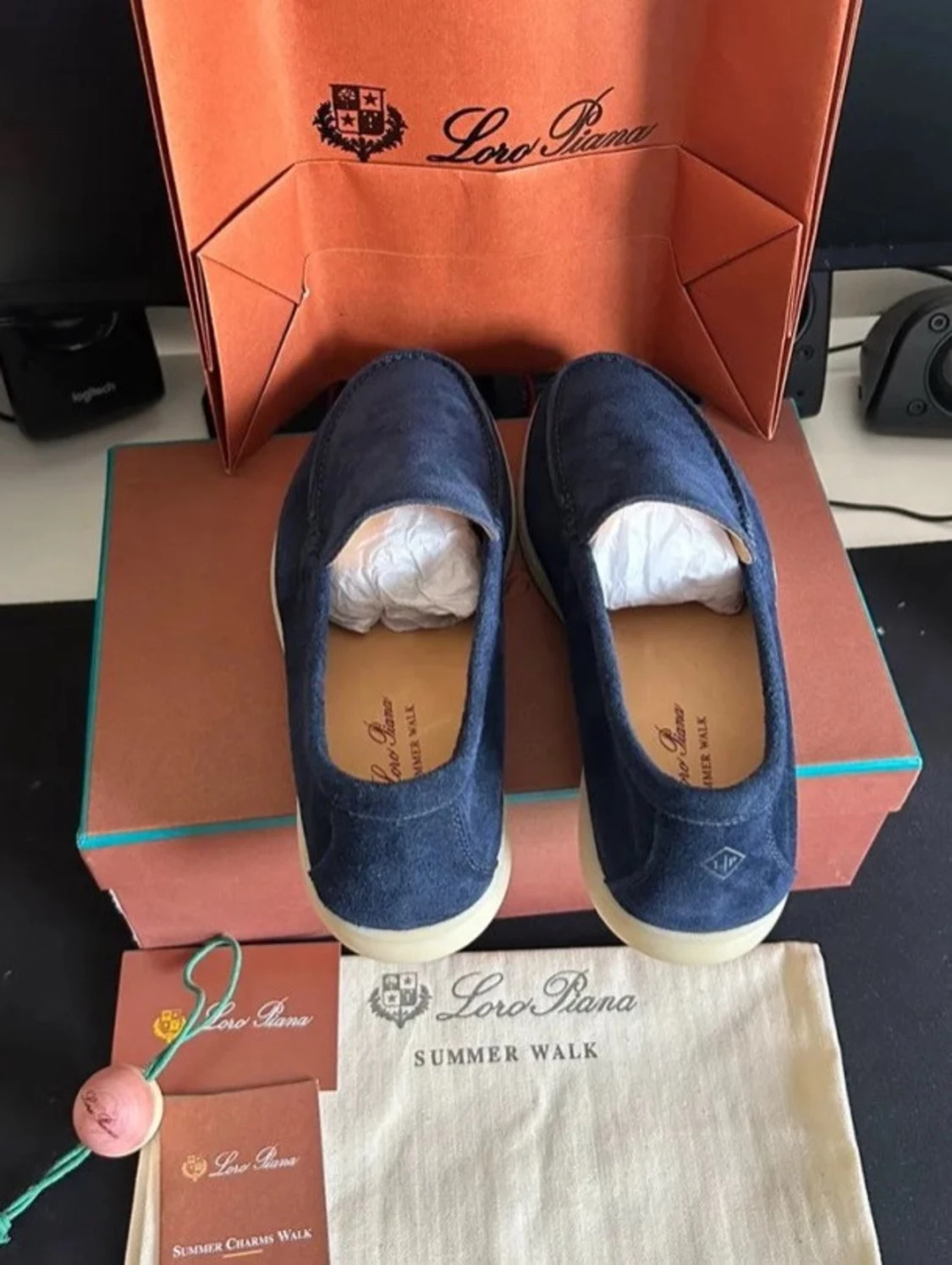 Blå mocka loafers från Loro Piana - 1