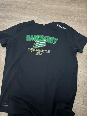 Hammarby t-shirt Craft svart 2023 - Svart t-shirt från Craft med Hammarby-tryck och texten 'Svenska Mästare 2023 på bröstet. Klassisk passform med rund hals och korta ärmar. Materialet är mjukt och bekvämt, perfekt för dig som vill visa ditt stöd för Hammarby.