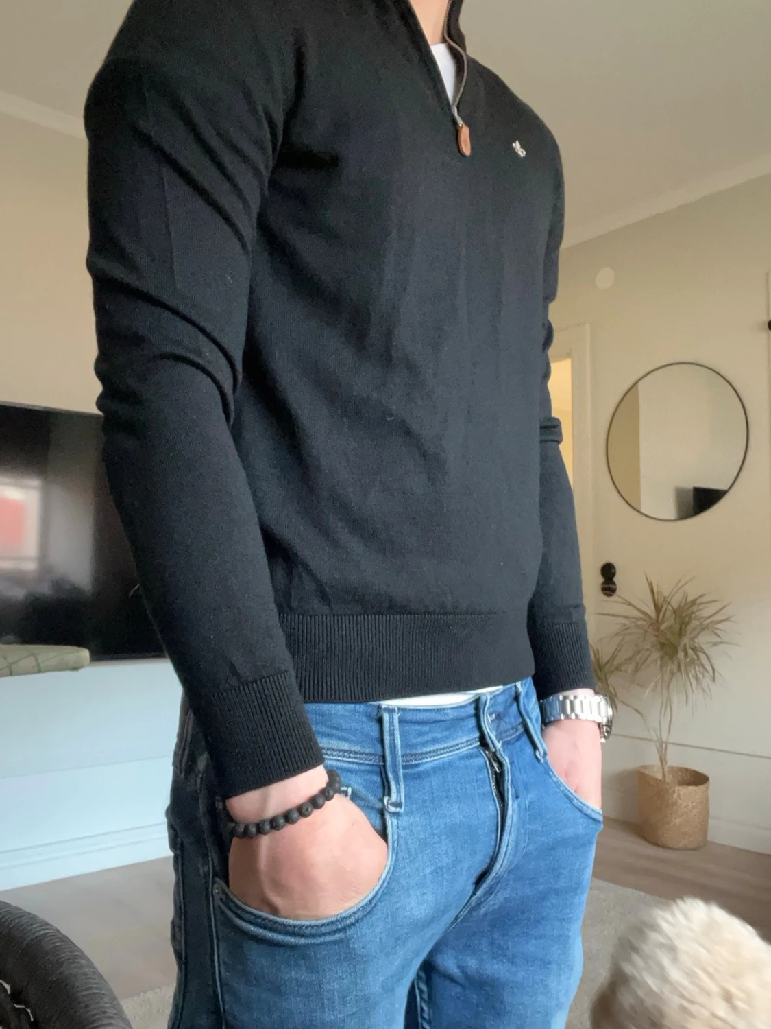 Svart Morris stickad tröja med halvzip - 4