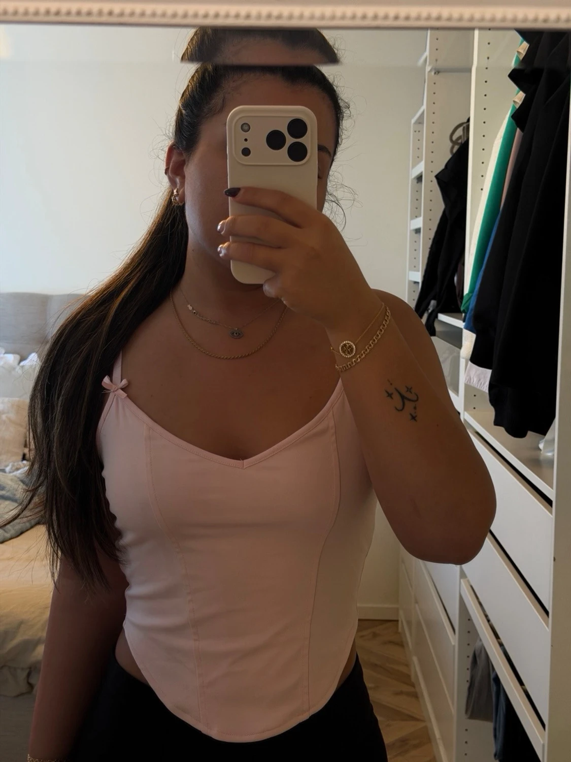 Ljusrosa korsettopp med rosetter - 1