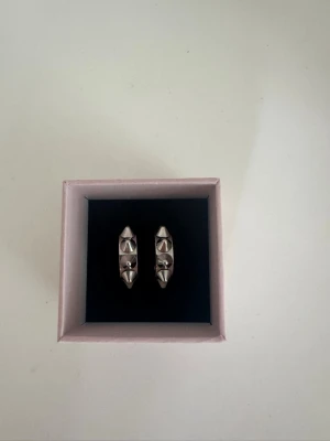 Edblad örhängen  - Säljer ett par coola silvriga örhängen från EDBLAD. De är formade som små ringar med tre spetsiga nitar på varje örhänge. Materialet är metall med blank finish och de har en edgy, modern vibe. Perfekta för dig som gillar statement-smycken. Helt ny och säljs för att jag har bytt till guld, pris kan diskuteras!🥰