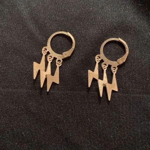 Guldiga örhängen - Ett par jättefina guldiga örhängen med blixtar. 